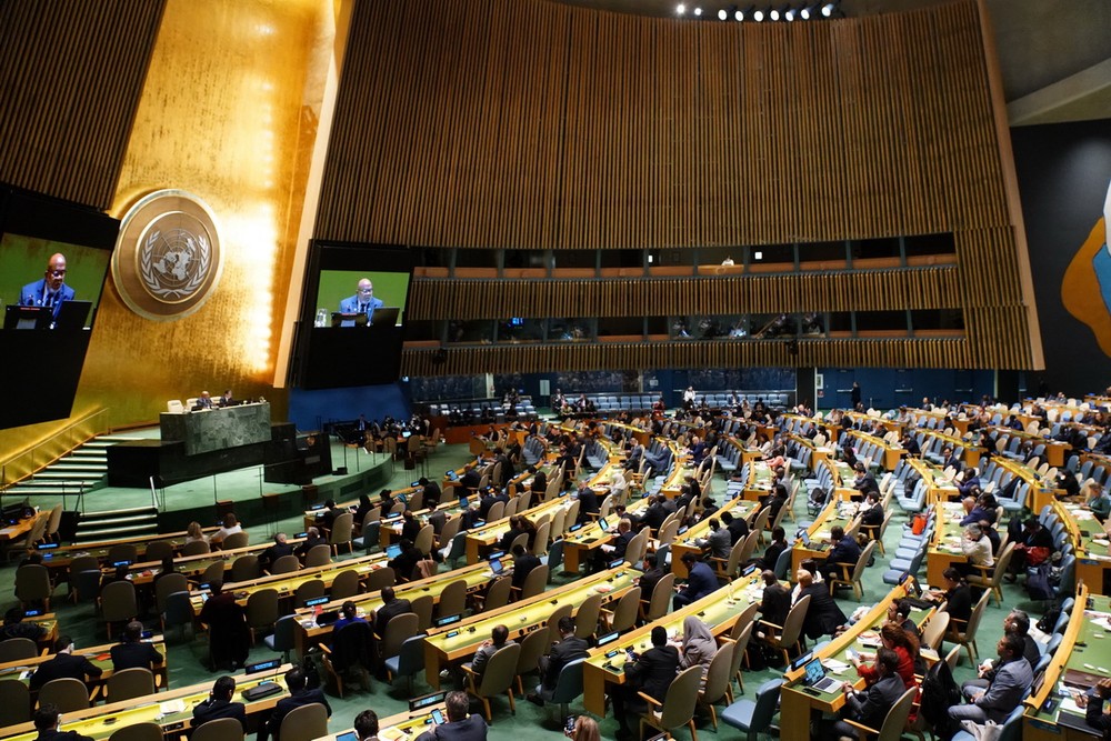 Một phiên họp của Đại Hội đồng Liên hợp quốc ở New York, Mỹ, ngày 10/11/2023. (Ảnh: AFP/TTXVN)