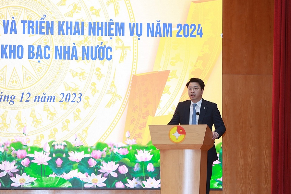 Tổng giám đốc KBNN Trần Quân phát biểu tại Hội nghị.