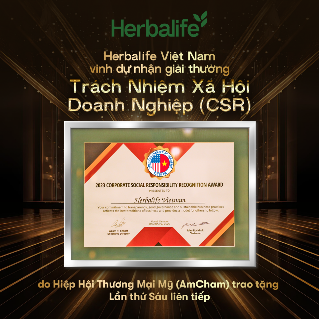 Herbalife Việt Nam lần thứ 6 liên tiếp được trao giải thưởng Trách nhiệm xã hội doanh nghiệp