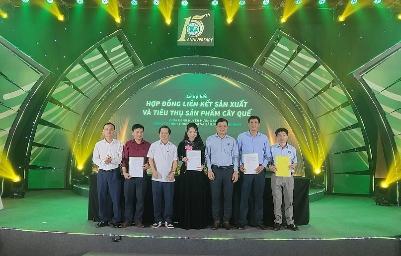 Lễ ký hợp đồng liên kết sản xuất và tiêu thụ sản phẩm cây quế trên vùng nguyên liệu 100 ha tại Hương Sơn, Hà Tĩnh.