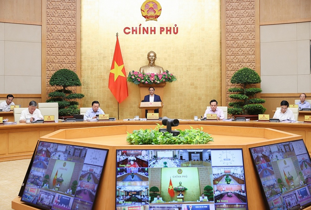 Thủ tướng Phạm Minh Chính chủ trì phiên họp Chính phủ thường kỳ tháng 3/2024 và Hội nghị trực tuyến Chính phủ với địa phương. Ảnh: VGP