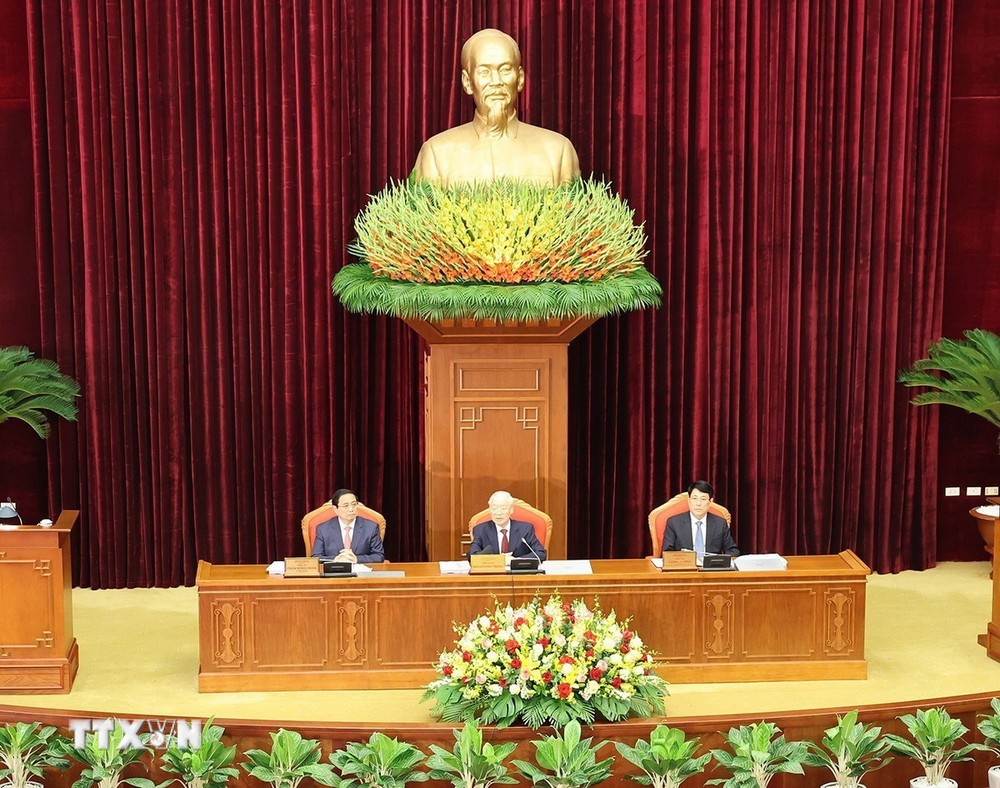 Tổng Bí thư Nguyễn Phú Trọng chủ trì và phát biểu khai mạc Hội nghị Trung ương lần thứ chín, khóa XIII. (Ảnh: Trí Dũng/ TTXVN)