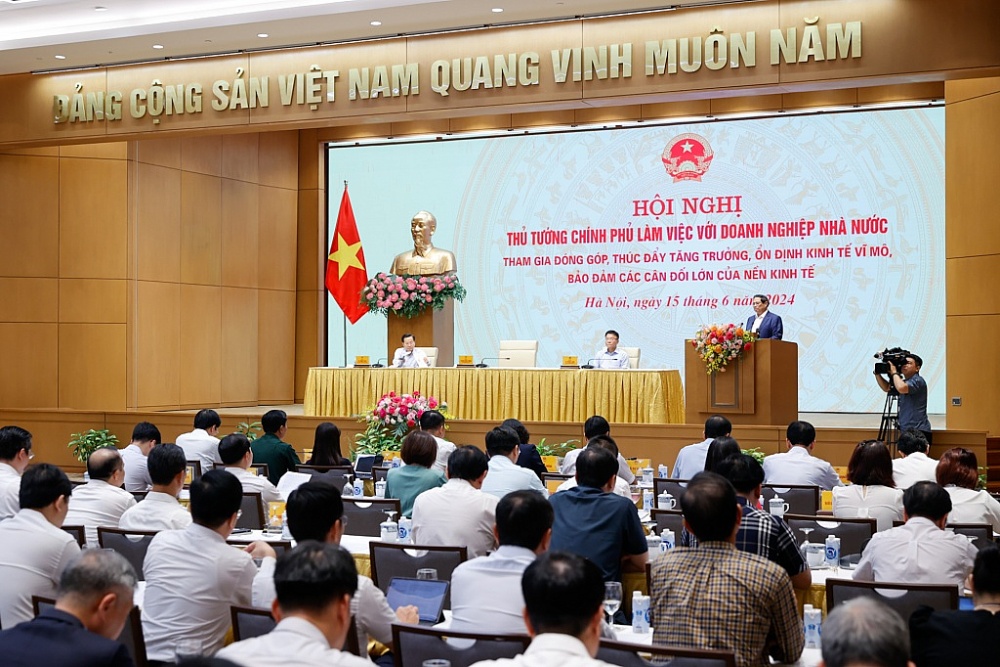 Thủ tướng Phạm Minh Chính dự Hội nghị Thủ tướng Chính phủ làm việc với DNNN. Ảnh: VGP