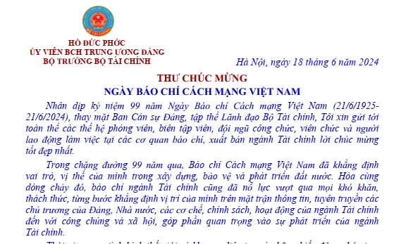 Bộ trưởng Hồ Đức Phớc gửi Thư chúc mừng Ngày Báo chí Cách mạng Việt Nam
