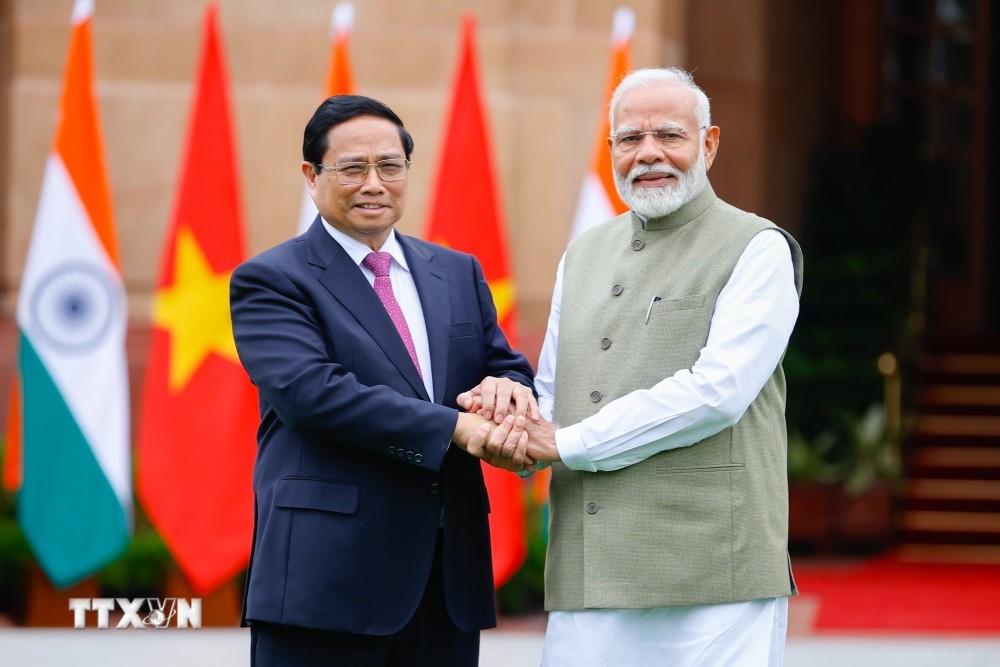 ​Thủ tướng Phạm Minh Chính​ và Thủ tướng Ấn Độ Narendra Modi. (Ảnh: Dương Giang/TTXVN)