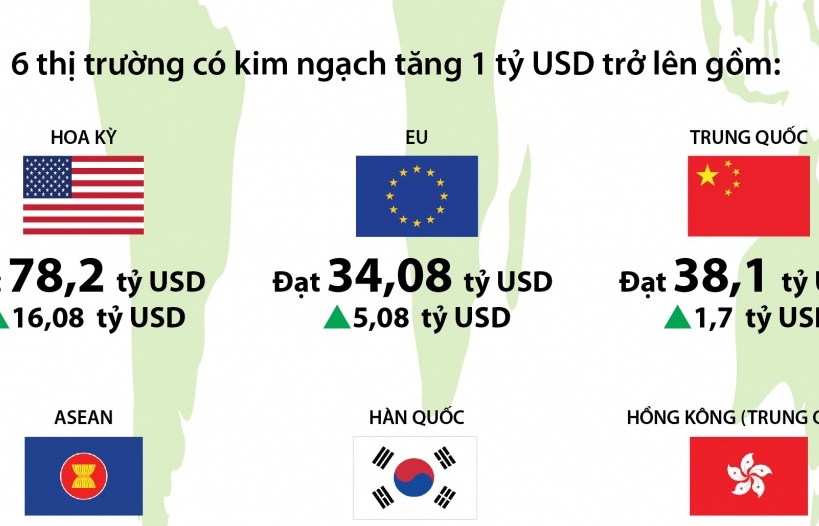 (INFOGRAPHICS) 6 thị trường tạo kim ngạch xuất khẩu tăng hơn 29 tỷ USD