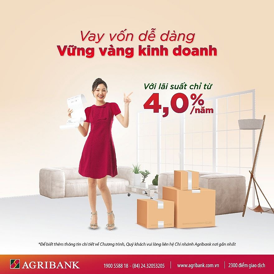 Agribank: Ưu đãi lãi suất vay từ 4,0%/năm cho hoạt động sản xuất kinh doanh