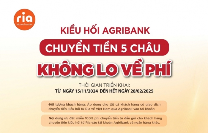 Chuyển tiền Kiều hối Ria về Việt Nam tại Agribank – phí 0 đồng