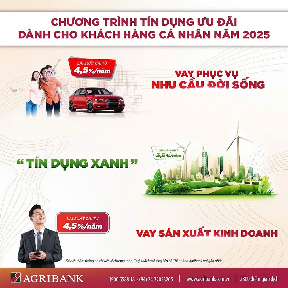 Agribank triển khai nhiều gói tín dụng lớn ngay từ đầu năm 2025 nhằm kích cầu tiêu dùng, thúc đẩy sản xuất kinh doanh.