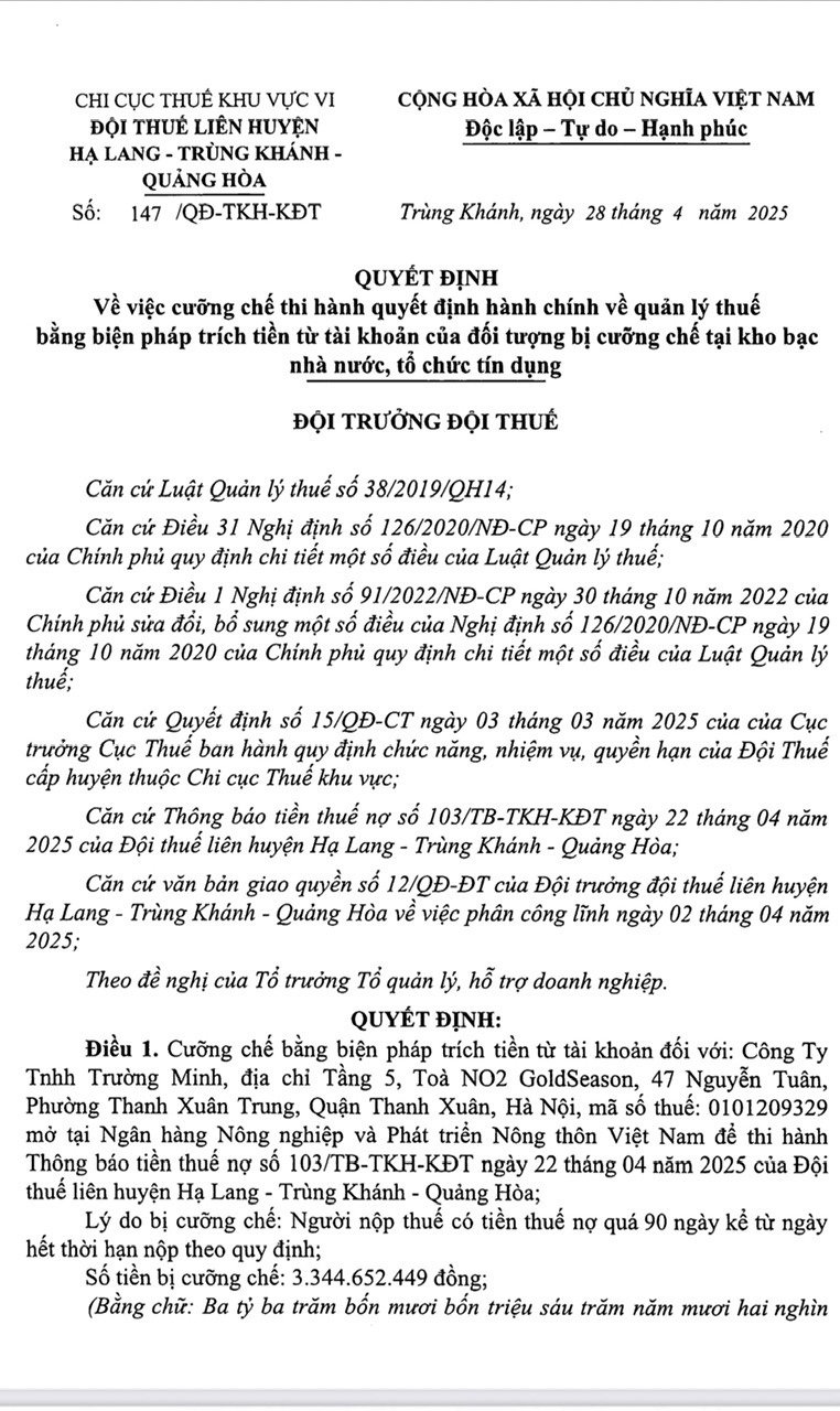 Doanh nghiệp bị cưỡng chế vì nợ thuế quá hạn