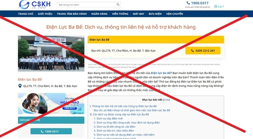 Giả mạo trang web của Tổng công ty Điện lực miền Bắc nhằm lừa đảo khách hàng