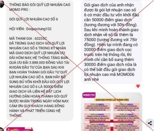 Thủ đoạn lừa đảo khi tham gia đầu tư qua ứng dụng MoMo Pro giả mạo