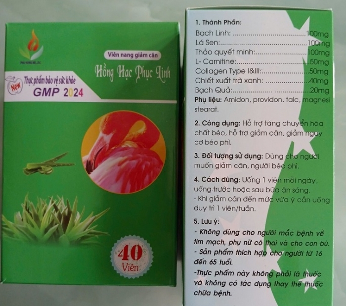 Phát hiện sản phẩm Viên nang giảm cân Hồng Hạc Phục Linh có chứa chất cấm