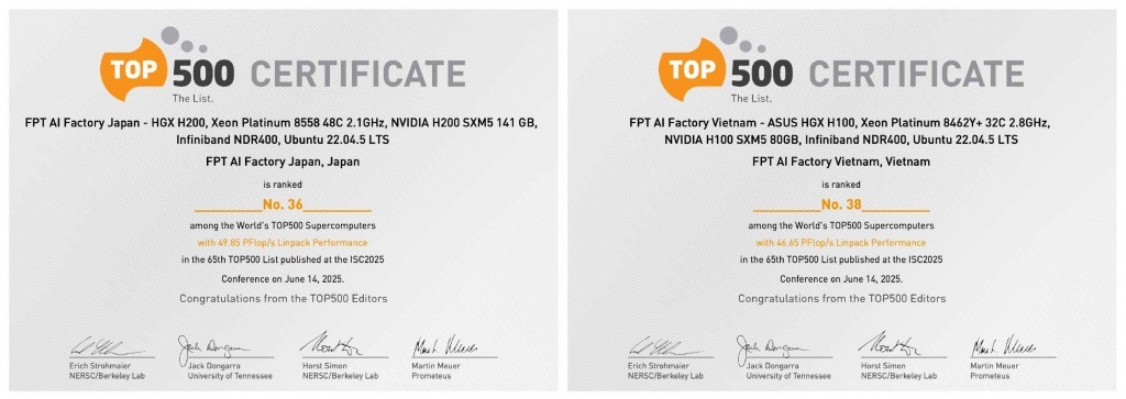 Hai nhà máy AI của FPT lọt TOP 500 siêu máy tính mạnh nhất thế giới