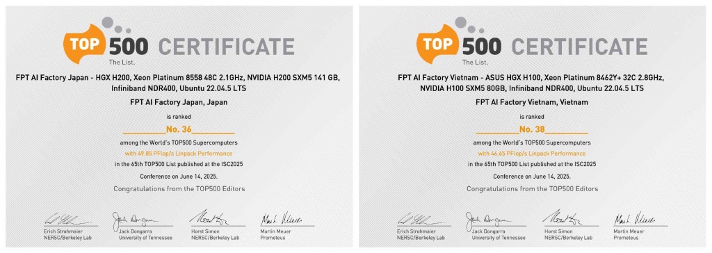 Hai nhà máy AI của FPT lọt TOP 500 siêu máy tính mạnh nhất thế giới