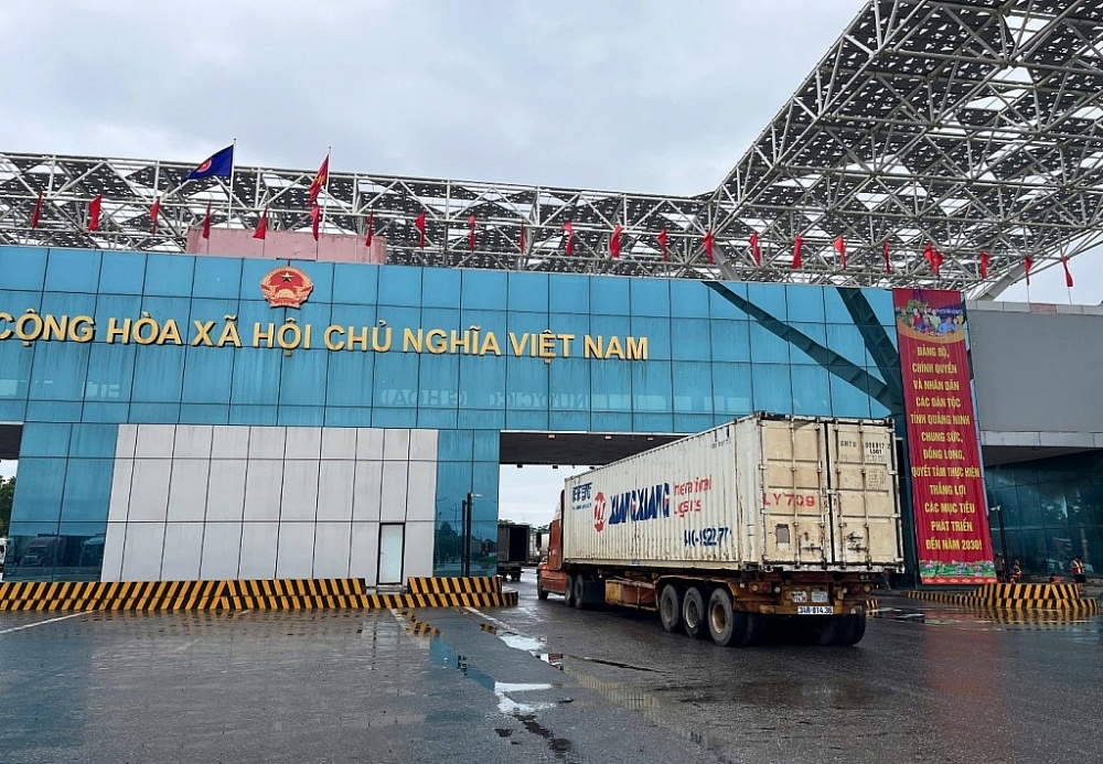Hải quan Móng Cái làm thủ tục cho lô dừa tươi thứ 2 qua cầu Bắc Luân II