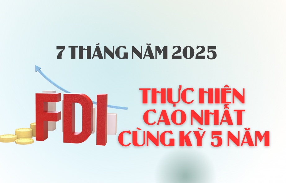 (INFOGRAPHICS): 7 tháng năm 2025 - FDI thực hiện cao nhất cùng kỳ 5 năm