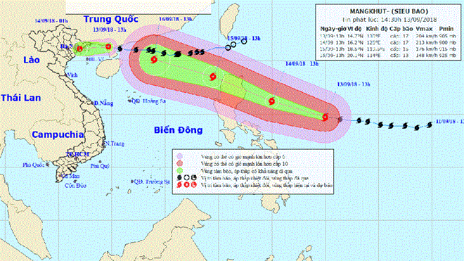 Đêm 16/9, siêu bão Mangkhut vào vịnh Bắc bộ sẽ gây gió giật cấp 14