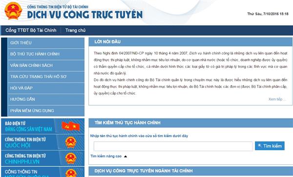 Bộ Tài chính cung cấp thêm 121 dịch vụ công trực tuyến mức độ 4 vào 2017