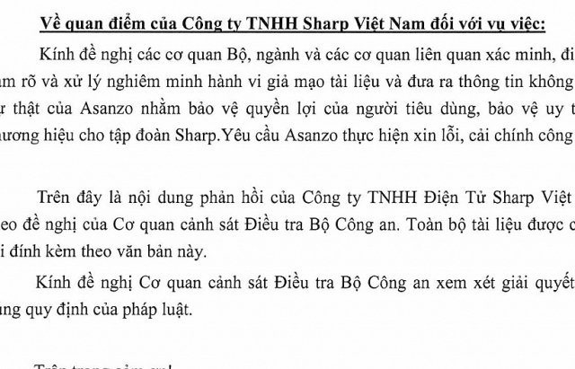 Sharp Việt Nam tiếp tục tố cáo Asanzo