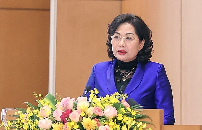 Thống đốc NHNN Nguyễn Thị Hồng trình bày tham luận tại Hội nghị. Ảnh: TTXVN