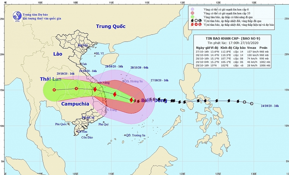 Dự báo đường đi của bão số 9.