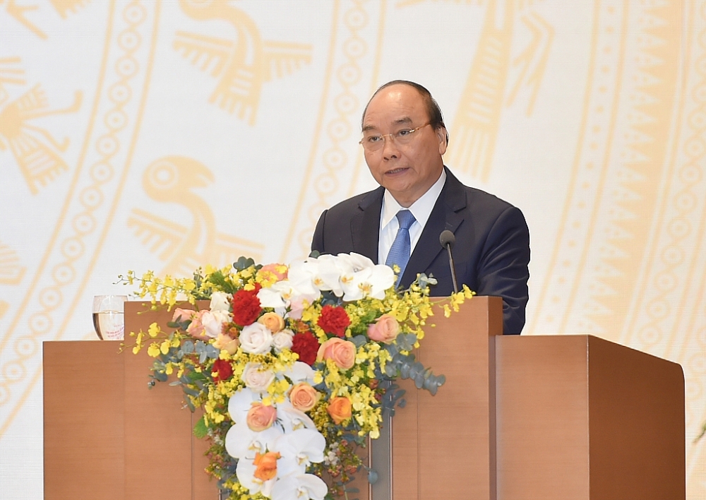 Thủ tướng Nguyễn Xuân Phúc phát biểu kết luận Hội nghị. Ảnh: VGP