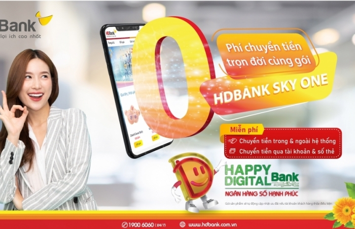 Miễn phí chuyển tiền không giới hạn cùng gói HDBank Sky One