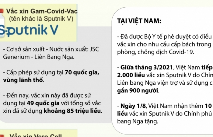 Infographics: 6 loại vắc xin Covid-19 được cấp phép sử dụng tại Việt Nam