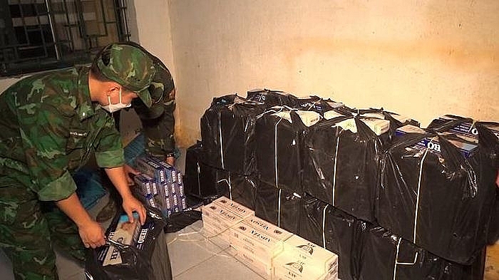 5.000 bao thuốc lá lậu do Biên phòng cửa khẩu Thường Phước bắt giữ. 