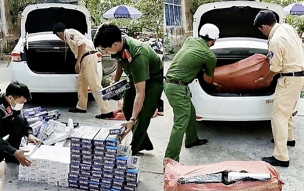 thuốc lá lậu do Tổ liên ngành chống buôn lậu bắt giữ. Ảnh: Công an An Giang