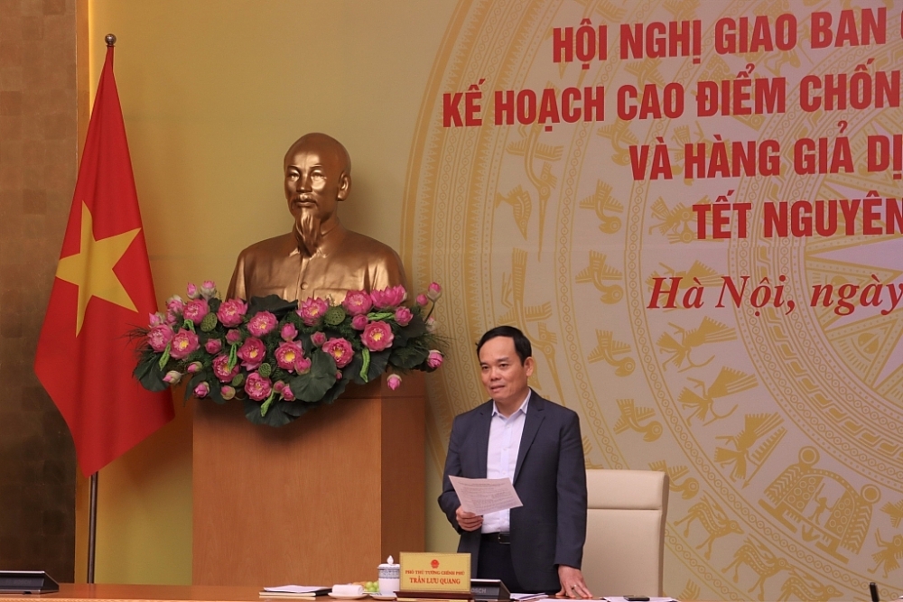 Phó Thủ tướng Chính phủ Trần Lưu Quang, Trưởng Ban Chỉ đạo 389 quốc gia phát biểu kết luận hội nghị. 	Ảnh: Quang Hùng