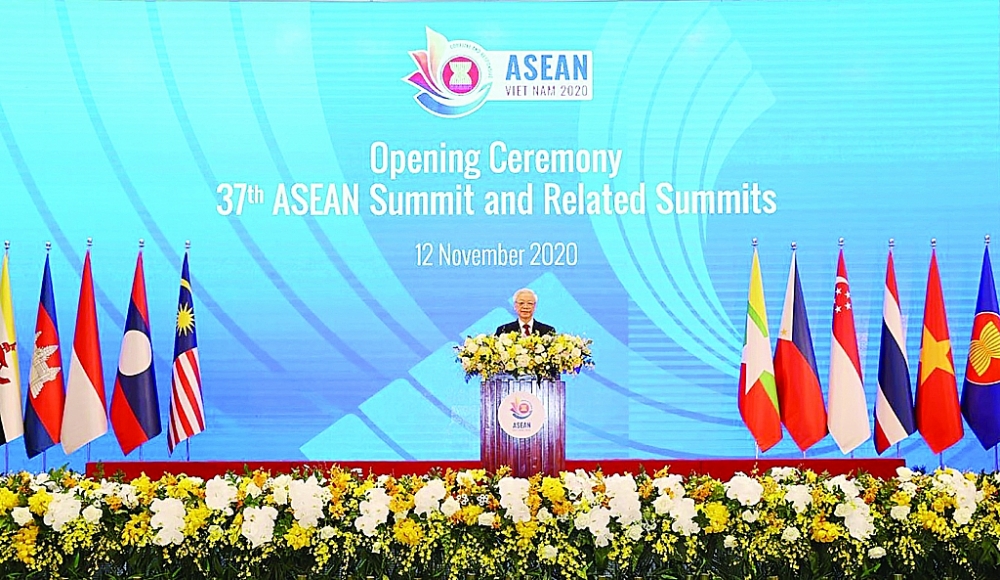 Tổng Bí thư, Chủ tịch nước Nguyễn Phú Trọng phát biểu chào mừng tại Lễ khai mạc Hội nghị Cấp cao ASEAN lần thứ 37.	Ảnh: TTXVN