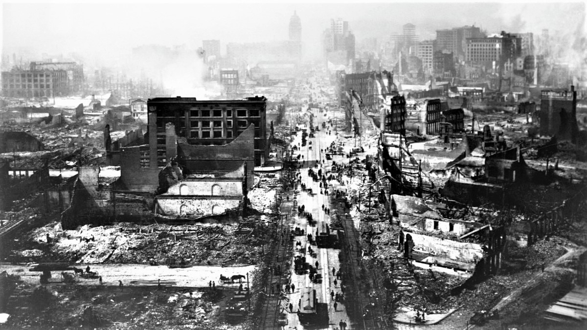 Động đất và hỏa hoạn năm 1906 đã gây nhiều thiệt hại về người và vật chất cho San Francisco; Nguồn: history