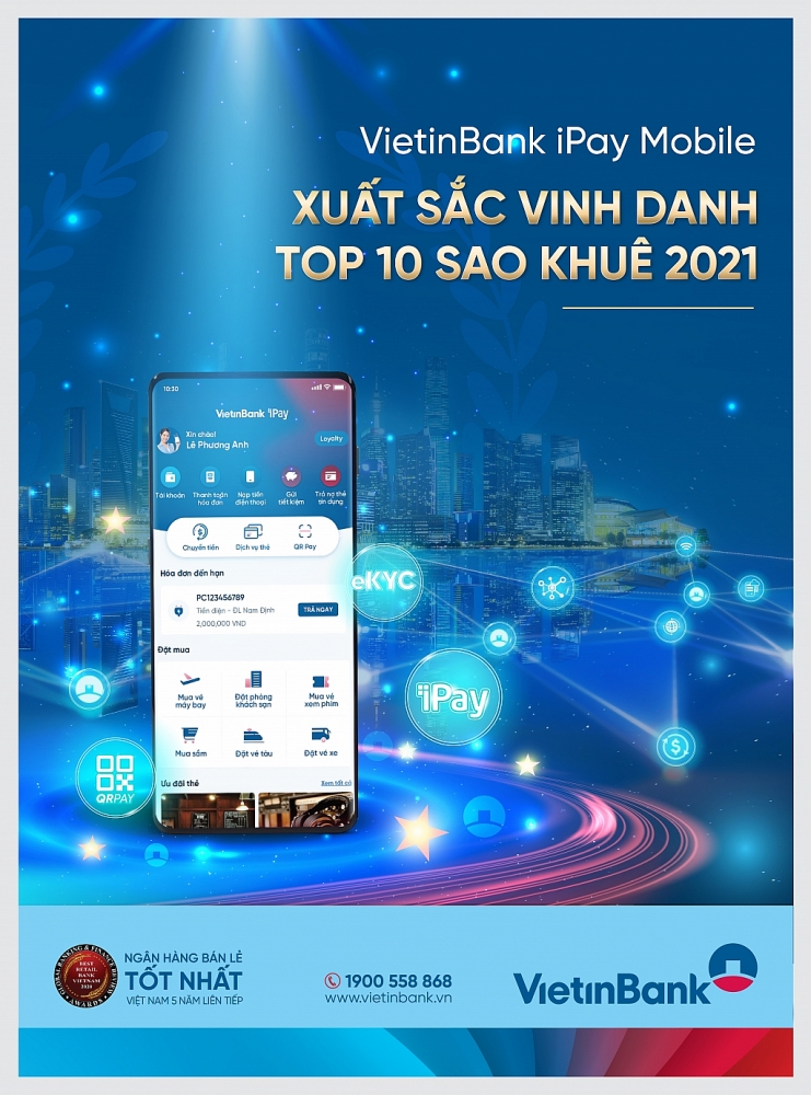Ứng dụng Ngân hàng số VietinBank iPay Mobile xuất sắc lần thứ 2 liên tiếp vào Top 10 Sao Khuê 2021.