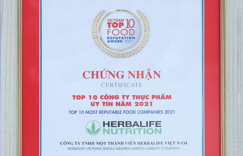 Herbalife Việt Nam được vinh danh Top 10 công ty thực phẩm uy tín năm 2021