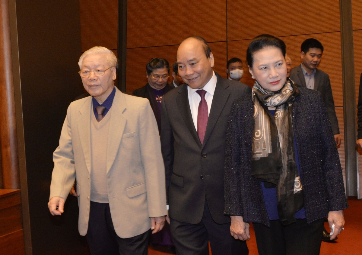 Tổng Bí thư, Chủ tịch nước Nguyễn Phú Trọng, Thủ tướng Nguyễn Xuân Phúc và Chủ tịch Quốc hội Nguyễn Thị Kim Ngân.