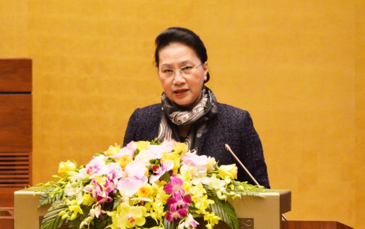 Chủ tịch Quốc hội Nguyễn Thị Kim Ngân phát biểu tại hội nghị