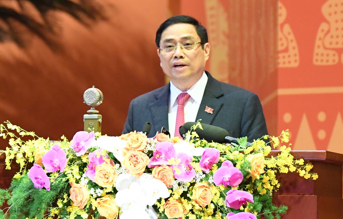 Ông Phạm Minh Chính - Ủy viên Bộ Chính trị, Trưởng Ban Tổ chức Trung ương trình bày dự thảo Quy chế làm việc, Quy chế bầu cử tại Đại hội XIII tại phiên trù bị.