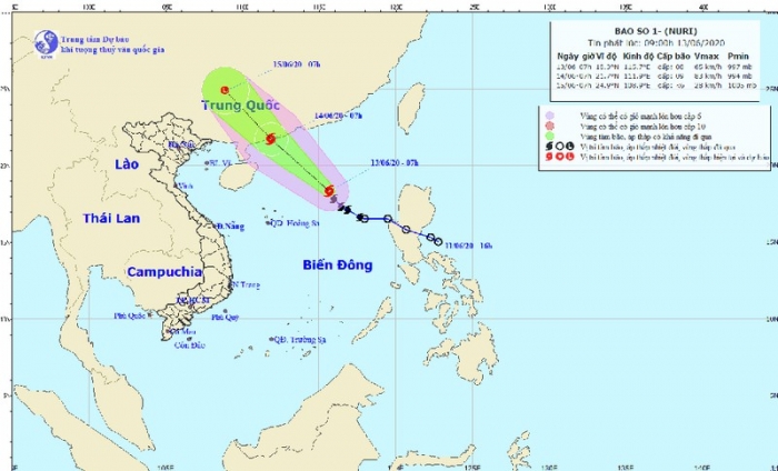 Bão số 1 cách Hoàng Sa 390km, giật cấp 10 và có khả năng mạnh thêm