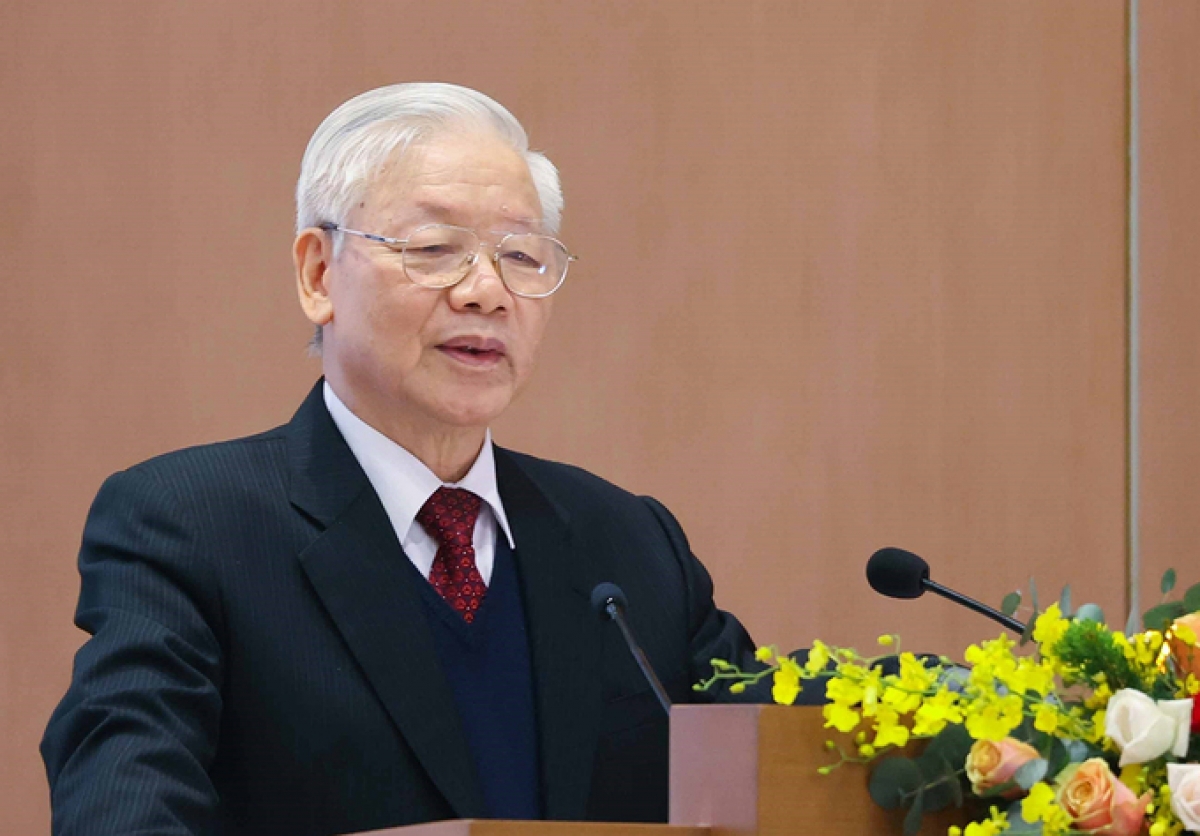 Tổng bí thư, Chủ tịch nước Nguyễn Phú Trọng phát biểu tại hội nghị Chính phủ với các địa phương, sáng 28/12. Ảnh: TTXVN