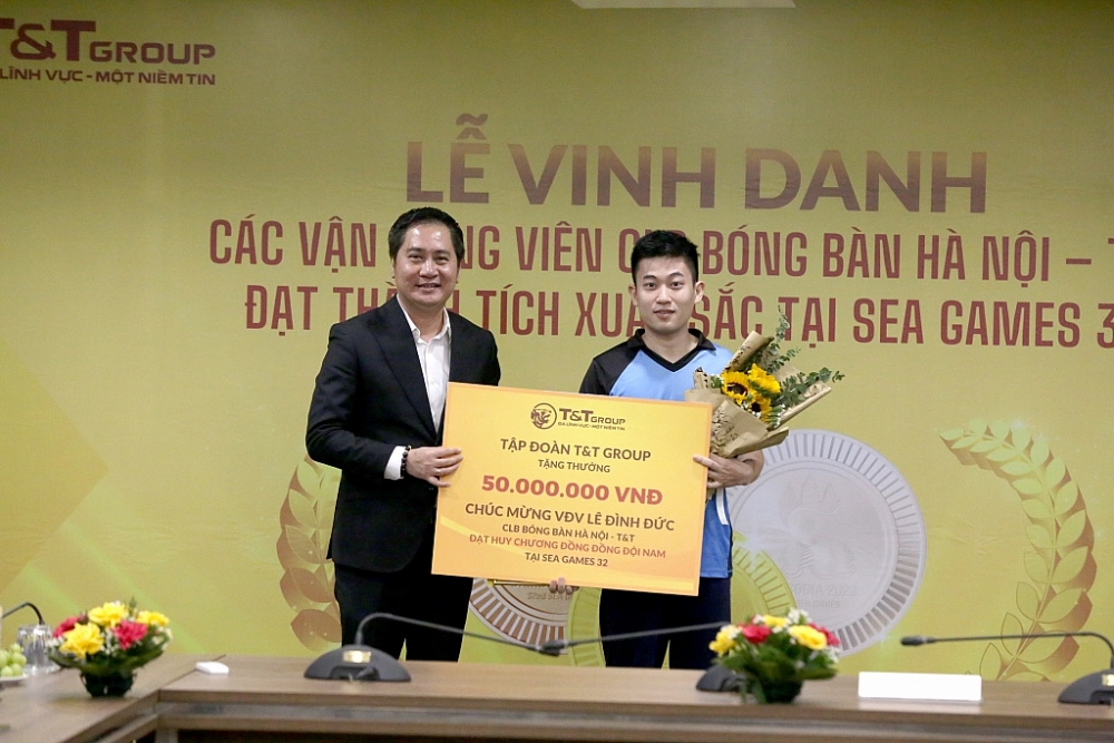 Tập đoàn T&T Group thưởng hơn 1 tỷ đồng cho bóng bàn Việt Nam tại SEA Games 32