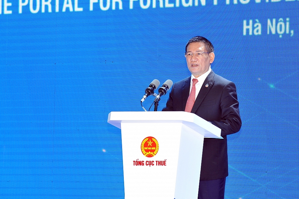Bộ trưởng Bộ Tài chính Hồ Đức Phớc phát biểu tại Hội nghị của Tổng cục Thuế. 