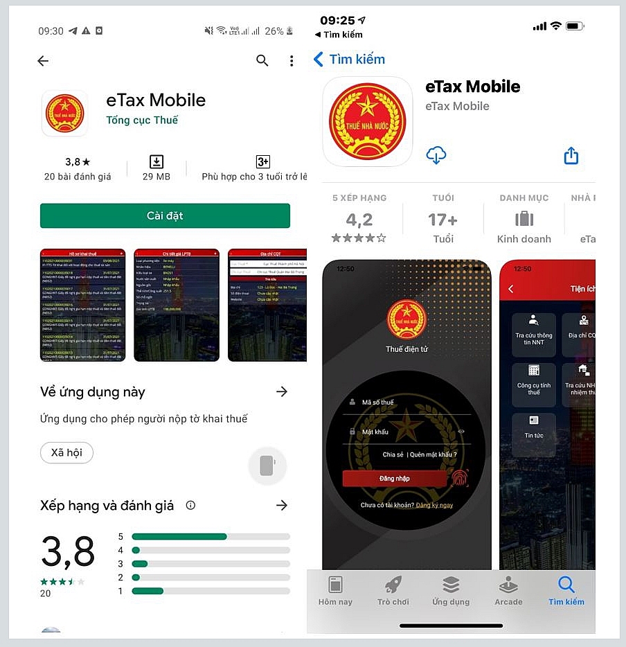 Ứng dụng eTax Mobile V1.0 trên thư viện App store và CH play