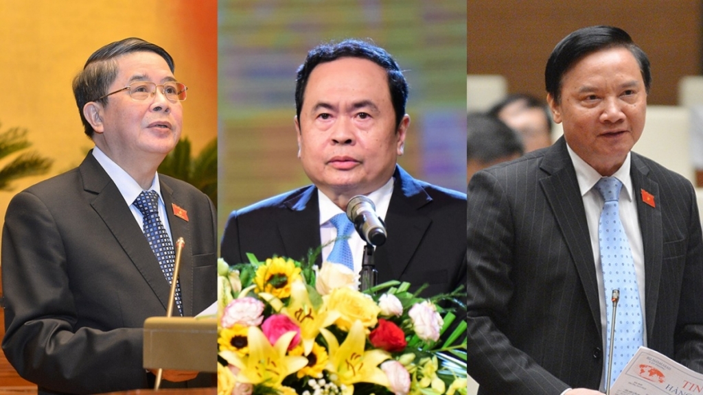Các ông: Nguyễn Đức Hải, Trần Thanh Mẫn, Nguyễn Khắc Định (từ trái qua) vừa được Quốc hội bầu giữ chức Phó Chủ tịch Quốc hội khoá XIV.