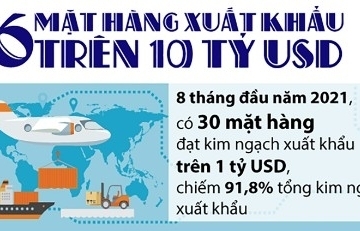 Infographics: 6 mặt hàng xuất khẩu trên 10 tỷ USD