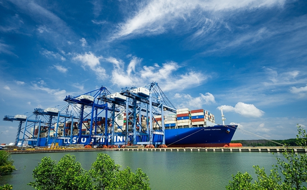 Tàu cập cảng làm hàng tại cảng Tân cảng Cái Mép - Thị Vải. Ảnh: DNCC