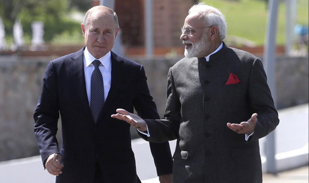 Tổng thống Nga Vladimir Putin và Thủ tướng Ấn Độ Narendra Modi. Ảnh EPA.