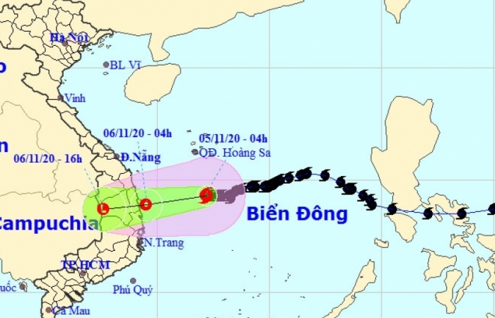 Bão số 10 sẽ suy yếu thành áp thấp nhiệt đới trên vùng biển Quảng Ngãi - Phú Yên