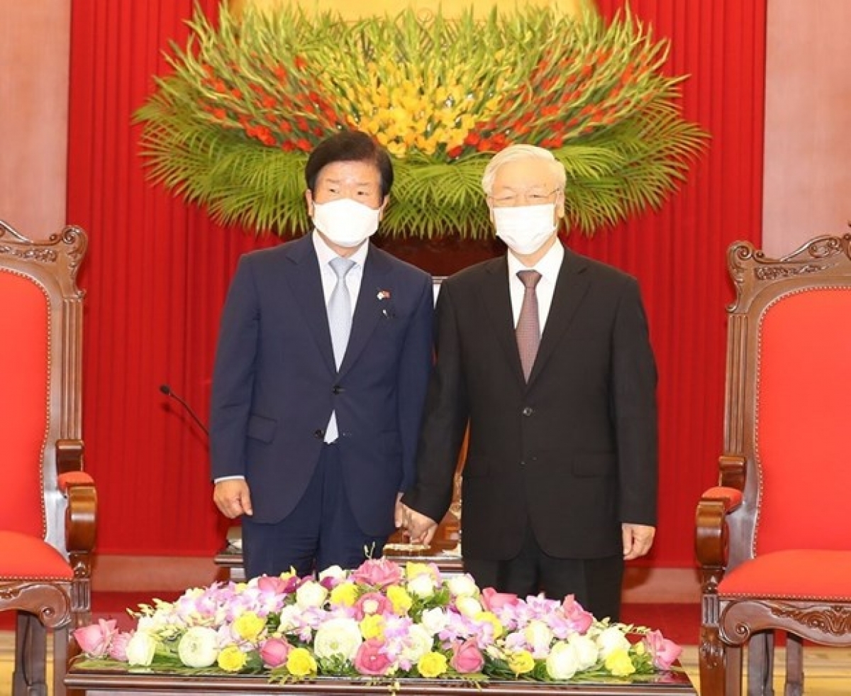 Chủ tịch Quốc hội Hàn Quốc Park Byeong-Seug đã chào xã giao Tổng Bí thư, Chủ tịch nước Nguyễn Phú Trọng.